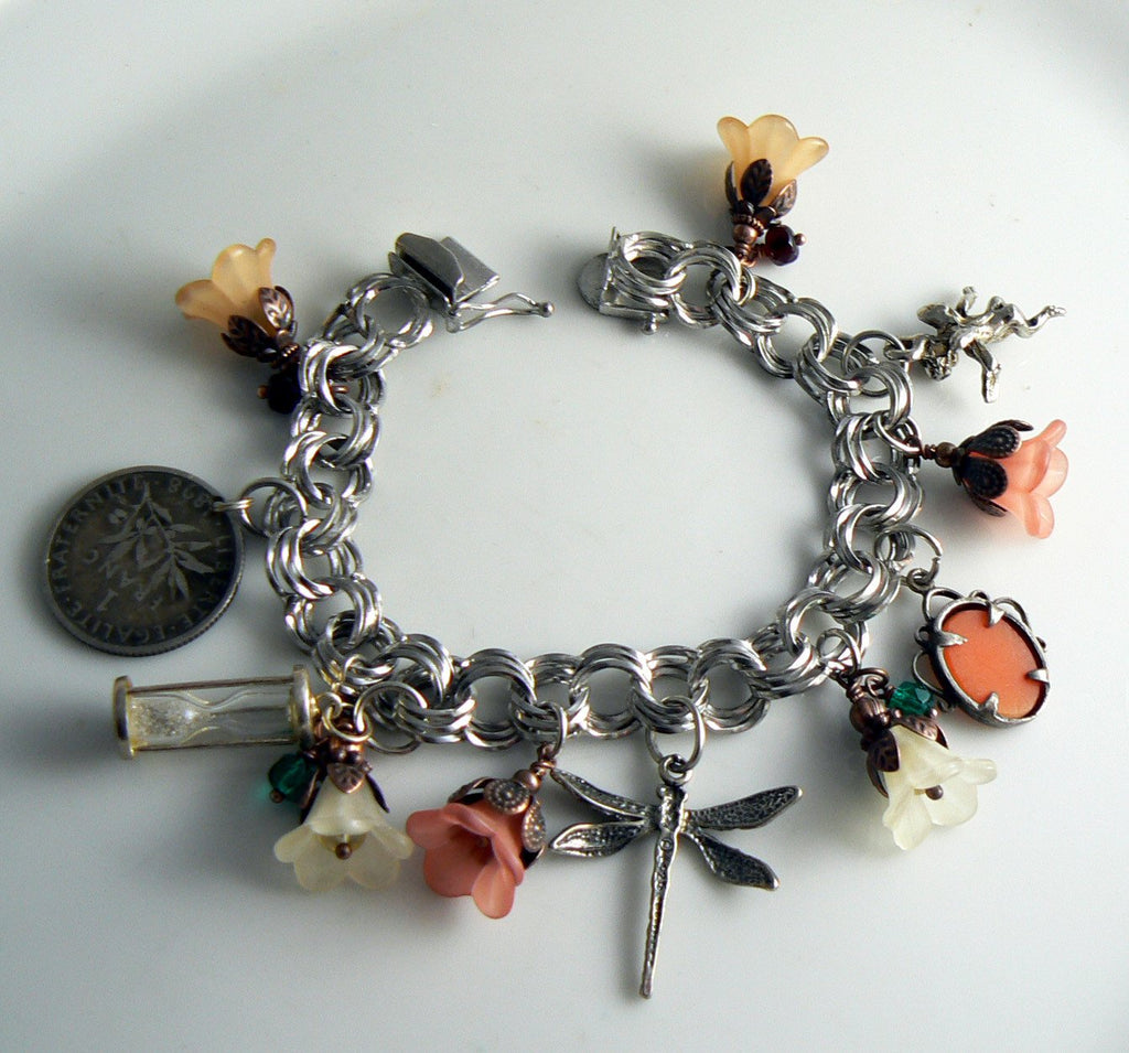 Sterling Silver Triple Link Italian Charm Bracelet With Charms - Vintage Lane Jewelry