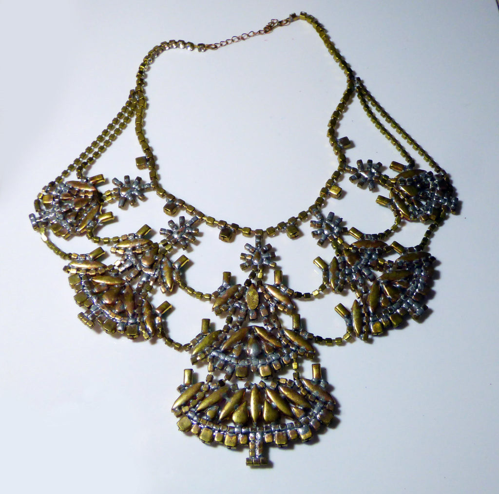 Husar D. Czech Glass Statement Christmas Tree Pink Rhinestone Necklace - Vintage Lane Jewelry