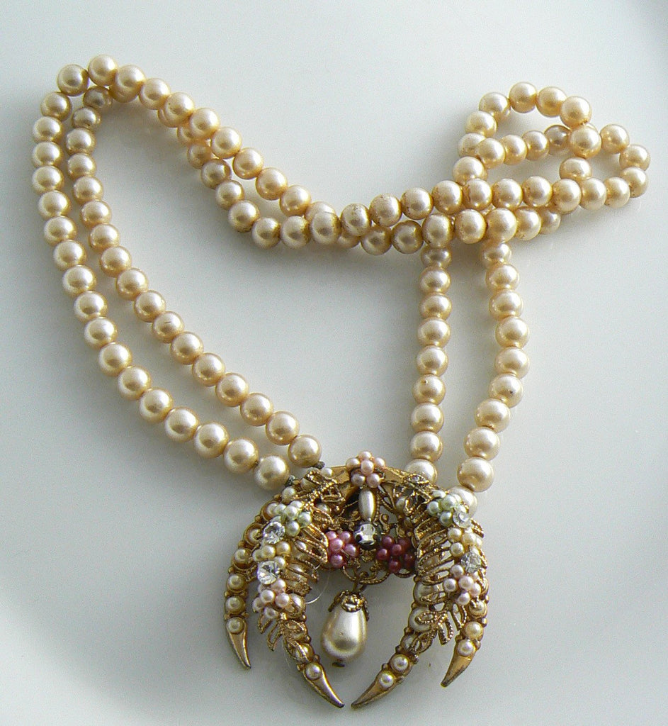 Early Miriam Haskell 2 Strand Rhinestone Centerpiece Necklace