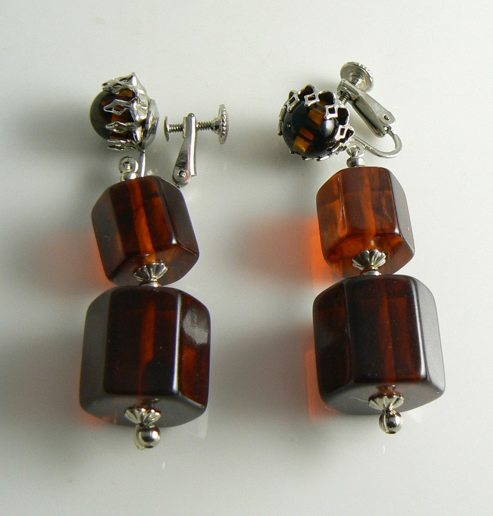 Castlecliff Root Beer Bakelite Earrings - Vintage Lane Jewelry