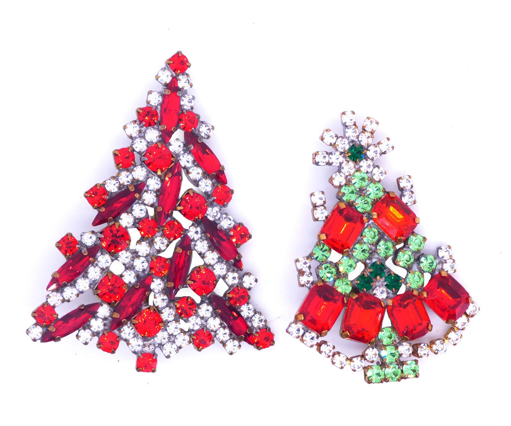 Czech Glass Red Christmas tree Pair