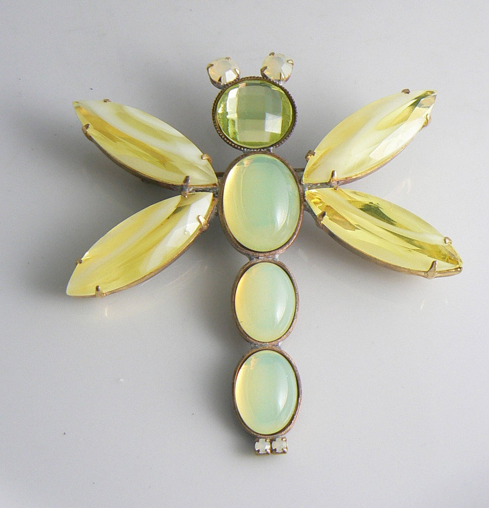 Czech Vaseline Uranium Glass Dragonfly Brooch