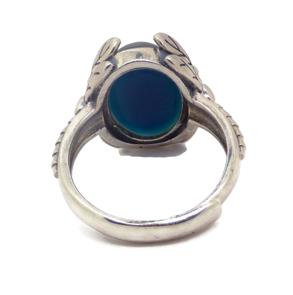 Dragonfly Art Deco Sterling Silver Mood Ring, Adjustable - Vintage Lane Jewelry