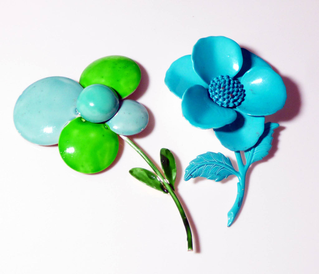Weiss and Sarah Coventry Enamel Flower Pins - Vintage Lane Jewelry