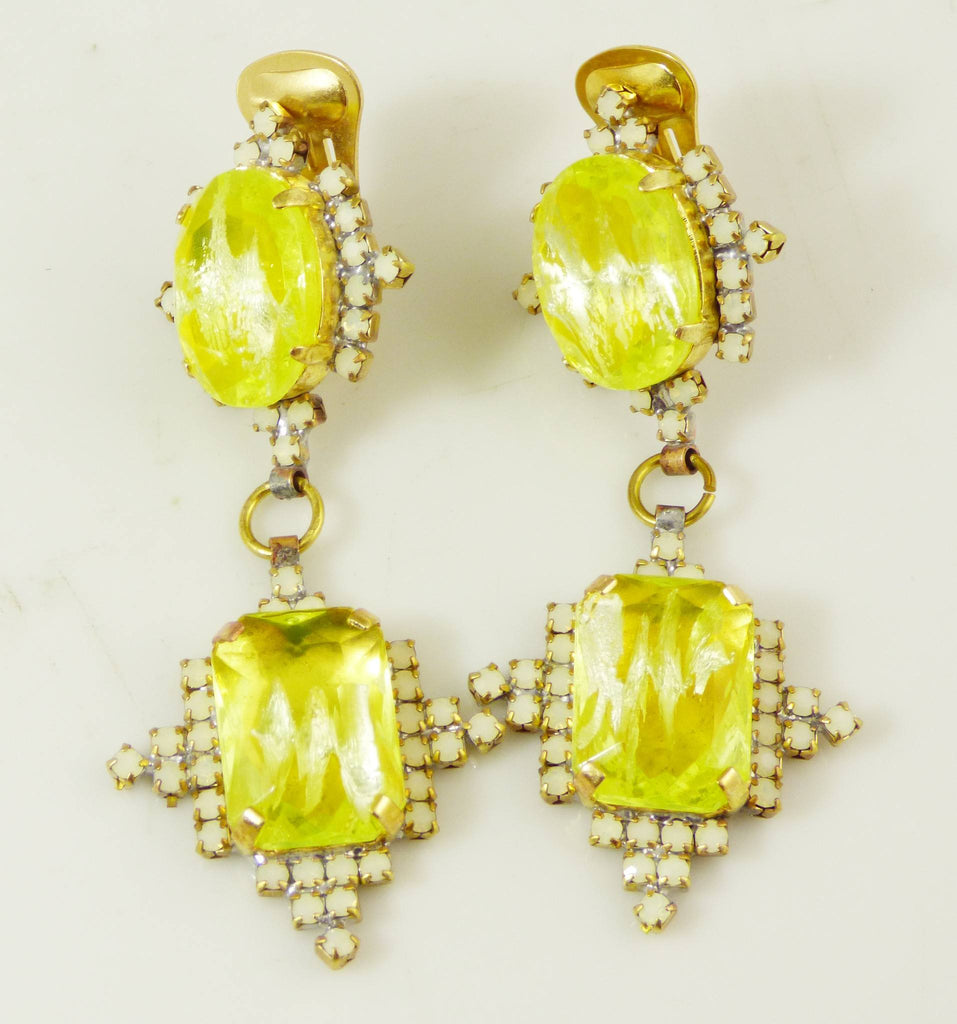 Vaseline Uranium Czech Glass Clip Earrings