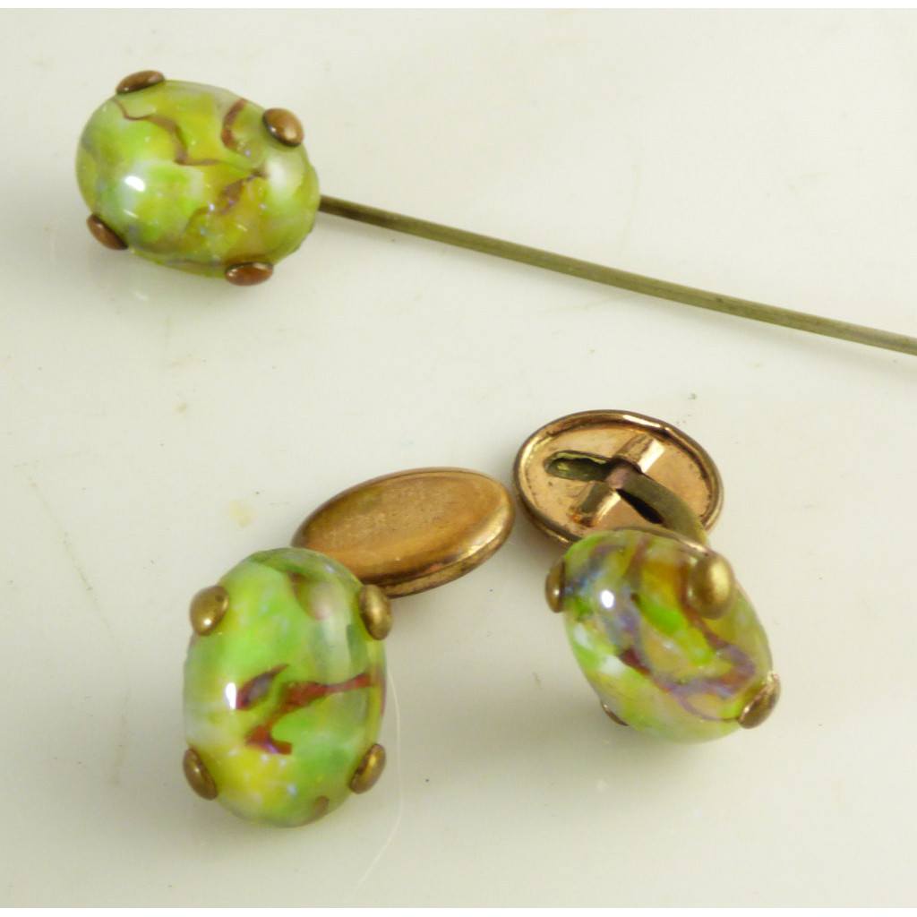 Vintage Green Dragons Breath Gold Tone Cufflinks