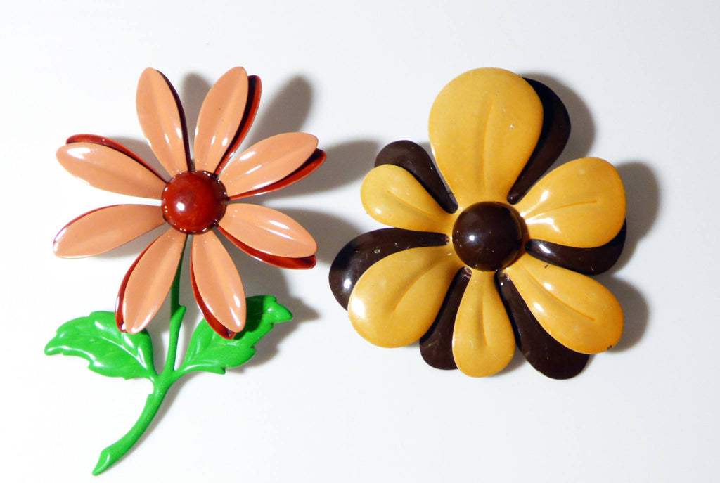 Retro Flower Power Enamel Flower Pins - Vintage Lane Jewelry