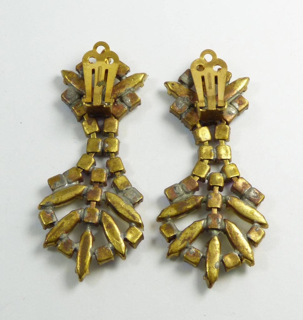 Czech Glass AB Red and Opaque Frosty White Clip Earring - Vintage Lane Jewelry