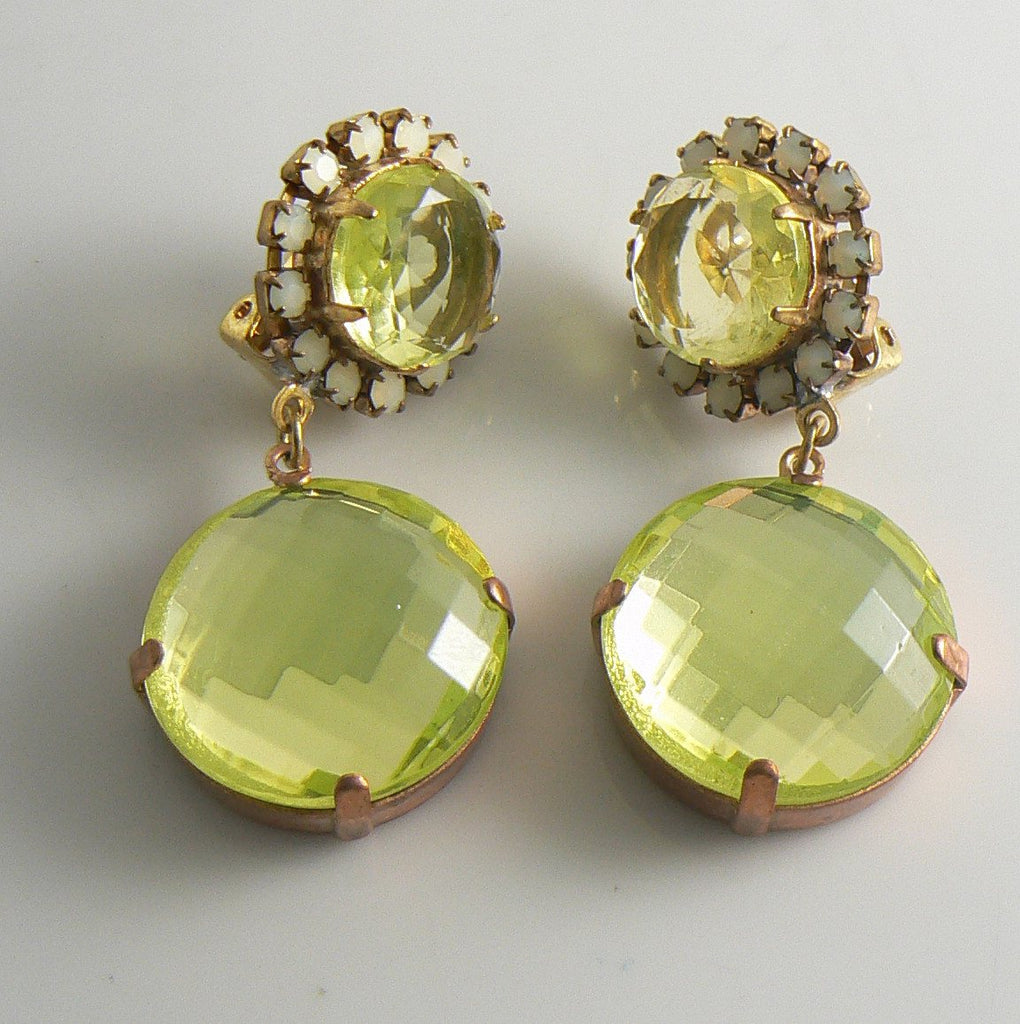 Large Vaseline Uranium Czech Glass Earrings