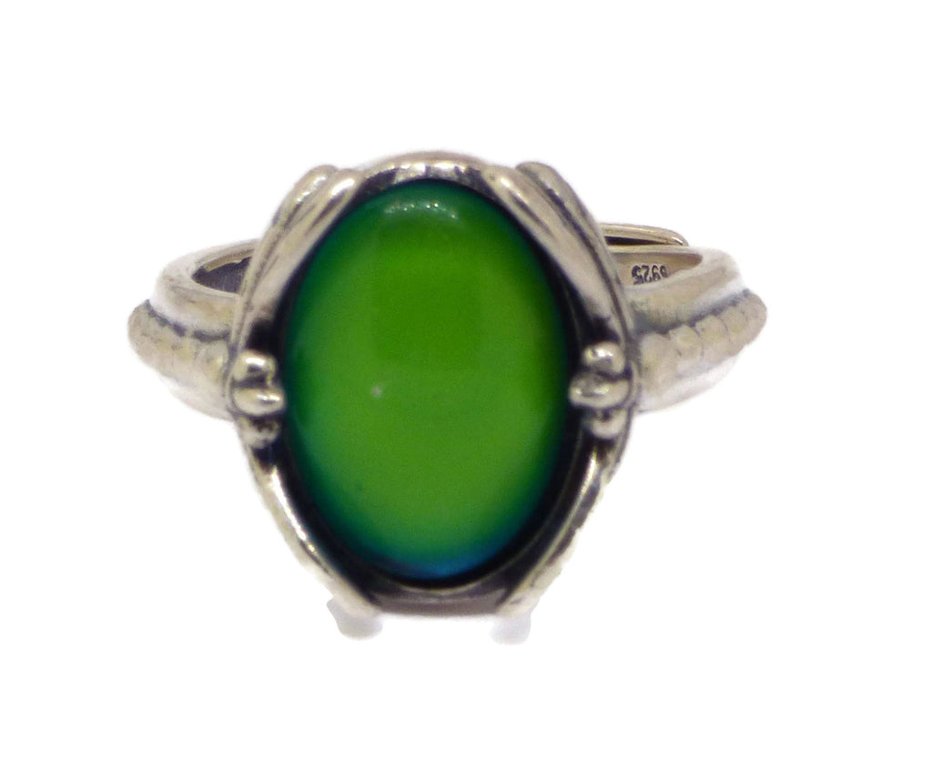 Dragonfly Art Deco Sterling Silver Mood Ring, Adjustable