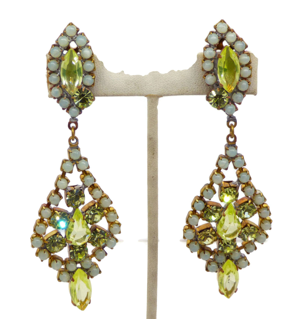 Husar D Czech Vaseline Uranium Clip Earrings