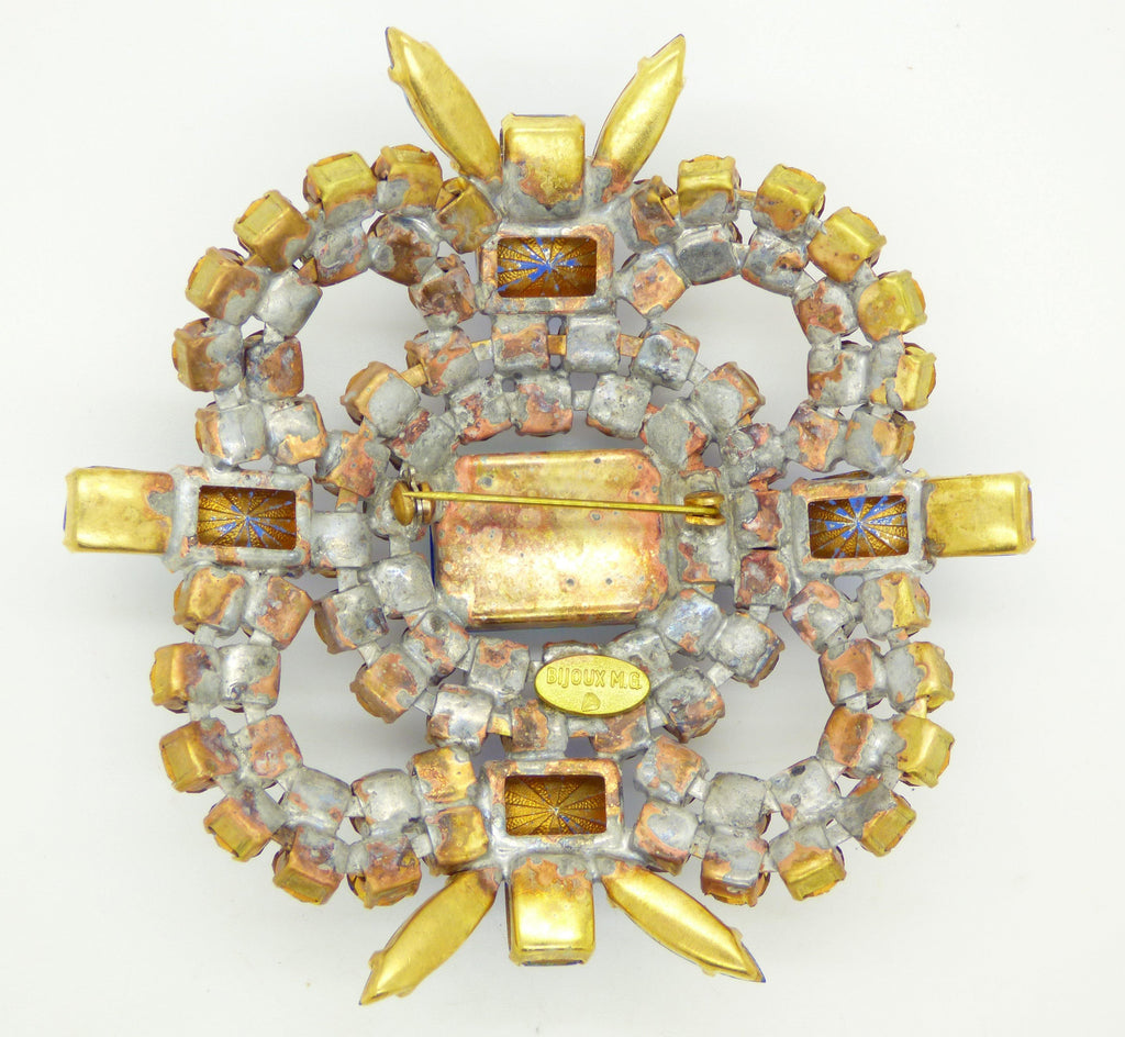 Czech Rhinestone Brooch, Huge Bijoux MG, Lavender and Blue - Vintage Lane Jewelry