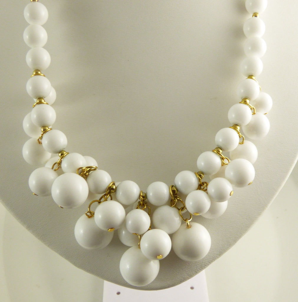 Trifari Beaded White Chunky Necklace - Vintage Lane Jewelry