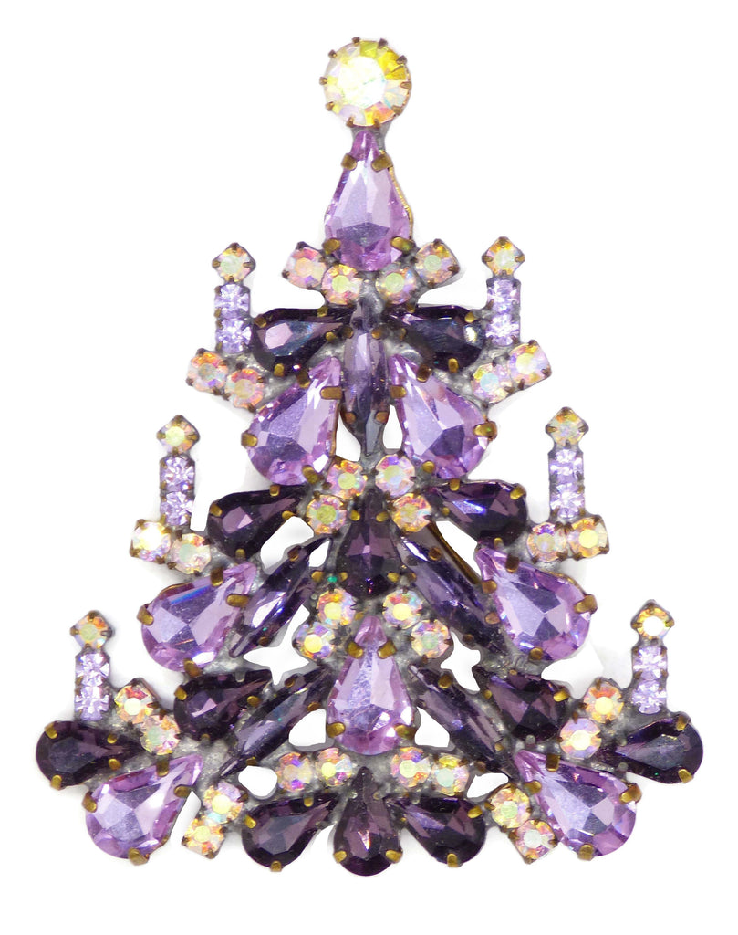 Purple Czech Glass Christmas Tree Brooch