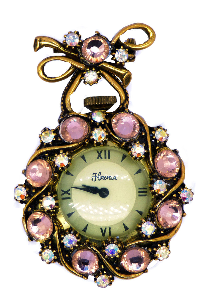 Florenza Rhinestone Watch Pendant Brooch