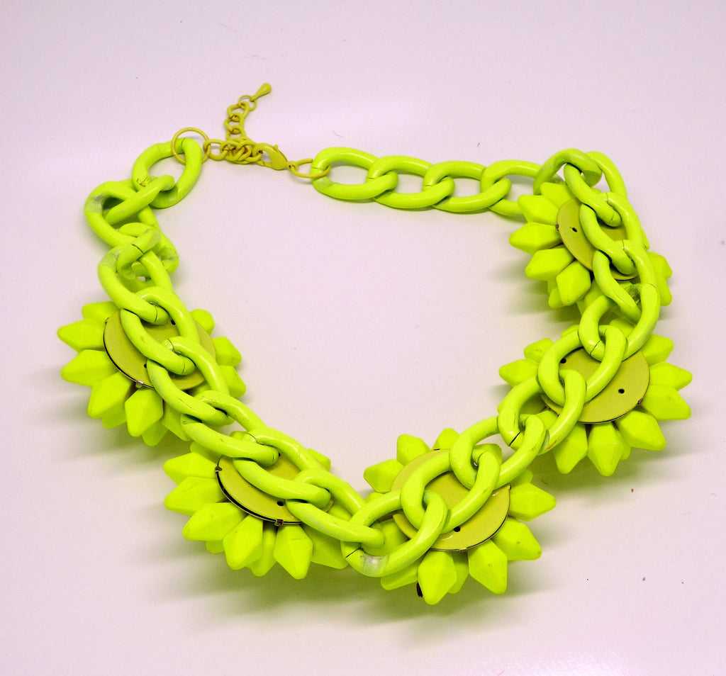Neon Yellow Enamel Huge Cluster Necklace - Vintage Lane Jewelry
