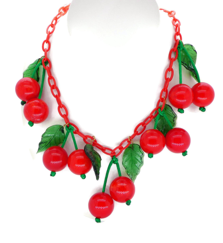 Art Deco Cherry Bakelite Necklace, Red Celluloid Chain