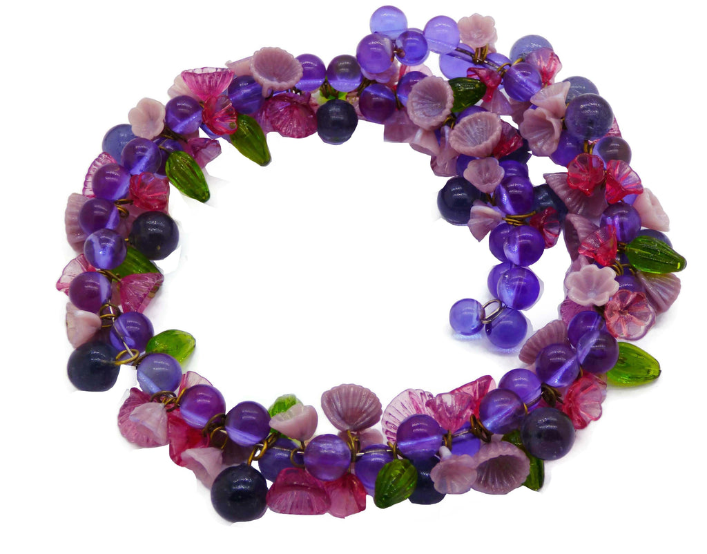 Purple Glass Berries and Flowers Choker Necklace