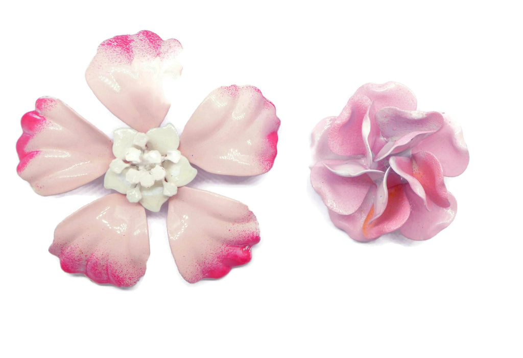 Enamel Flower Pins Pink and Lavender - Vintage Lane Jewelry