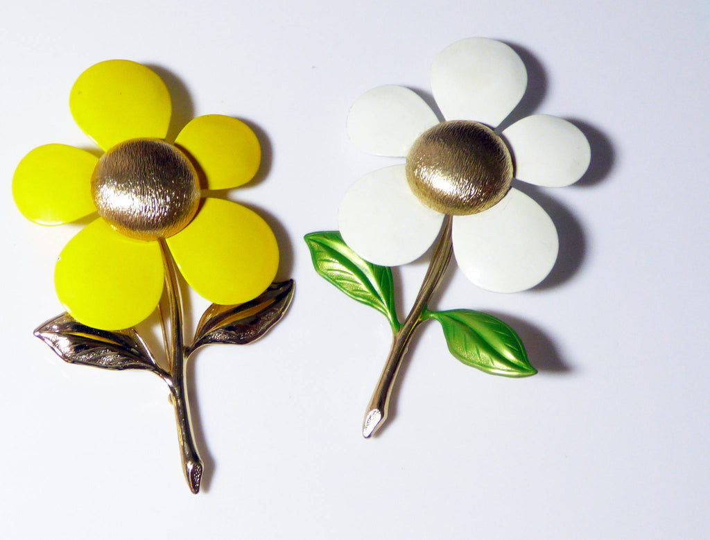 Weiss and Sarah Coventry Enamel Flower Pins - Vintage Lane Jewelry