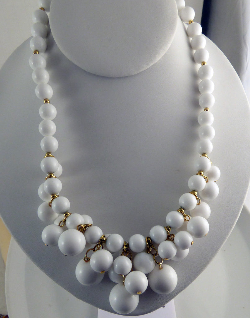 Trifari Beaded White Chunky Necklace - Vintage Lane Jewelry