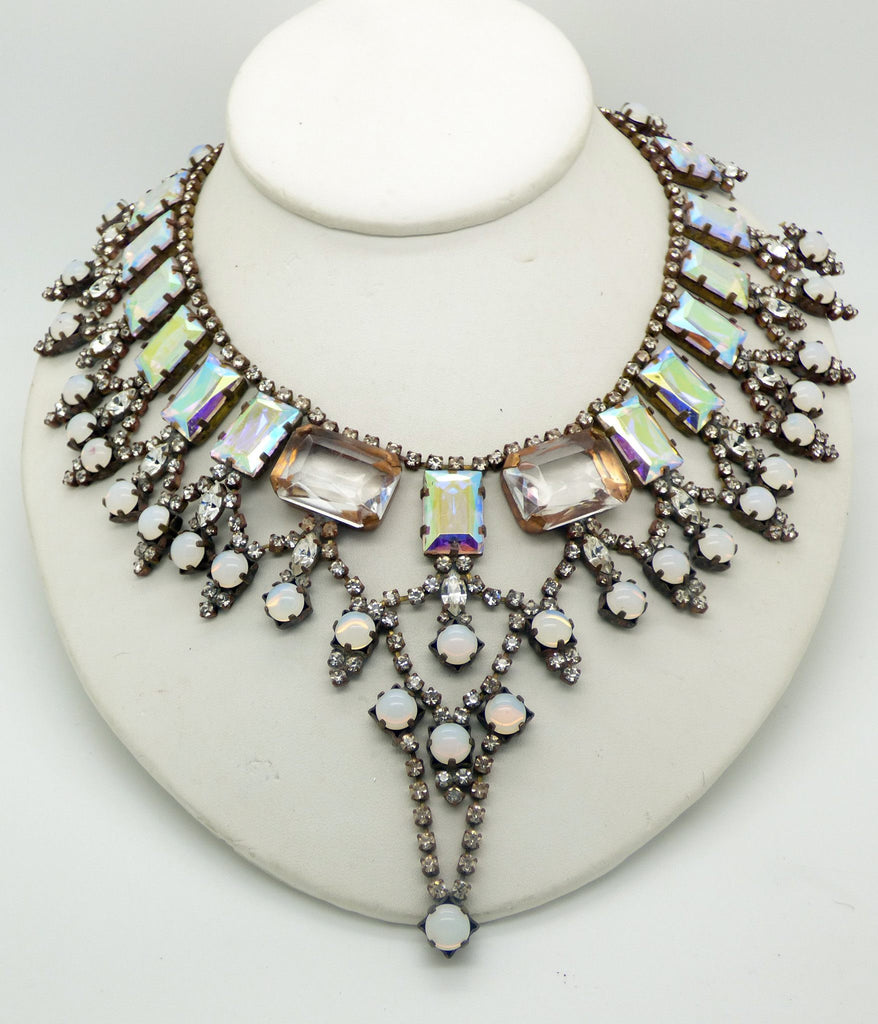Czech Glass Peach AB Rhinestone Statement Necklace