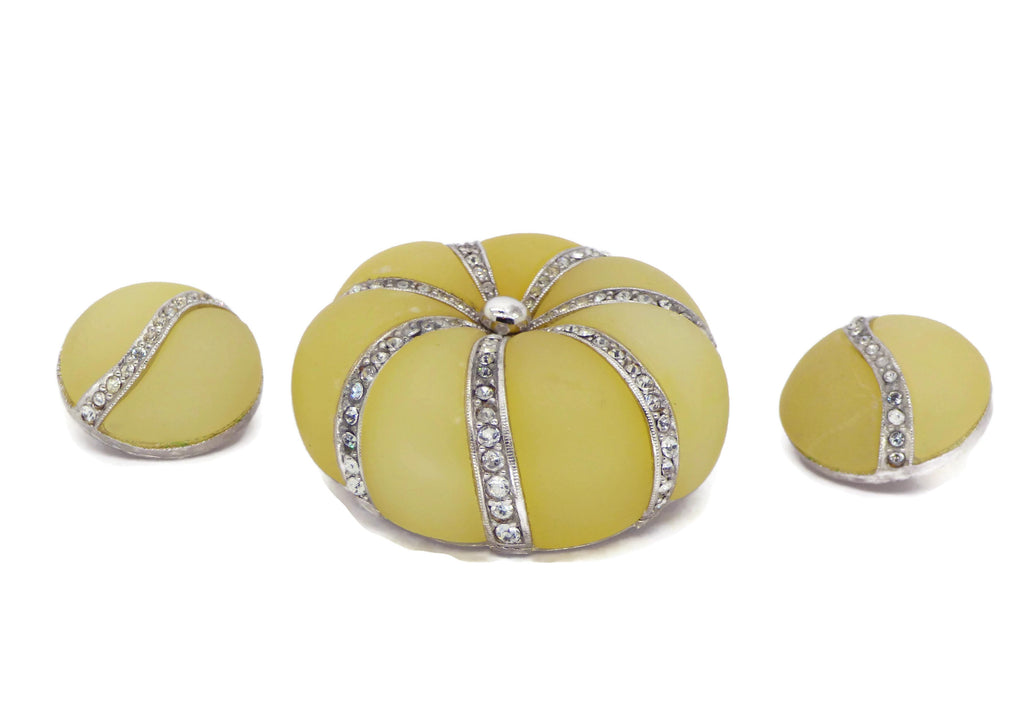 Hattie Carnegie Pale Yellow Glass Demi Parure