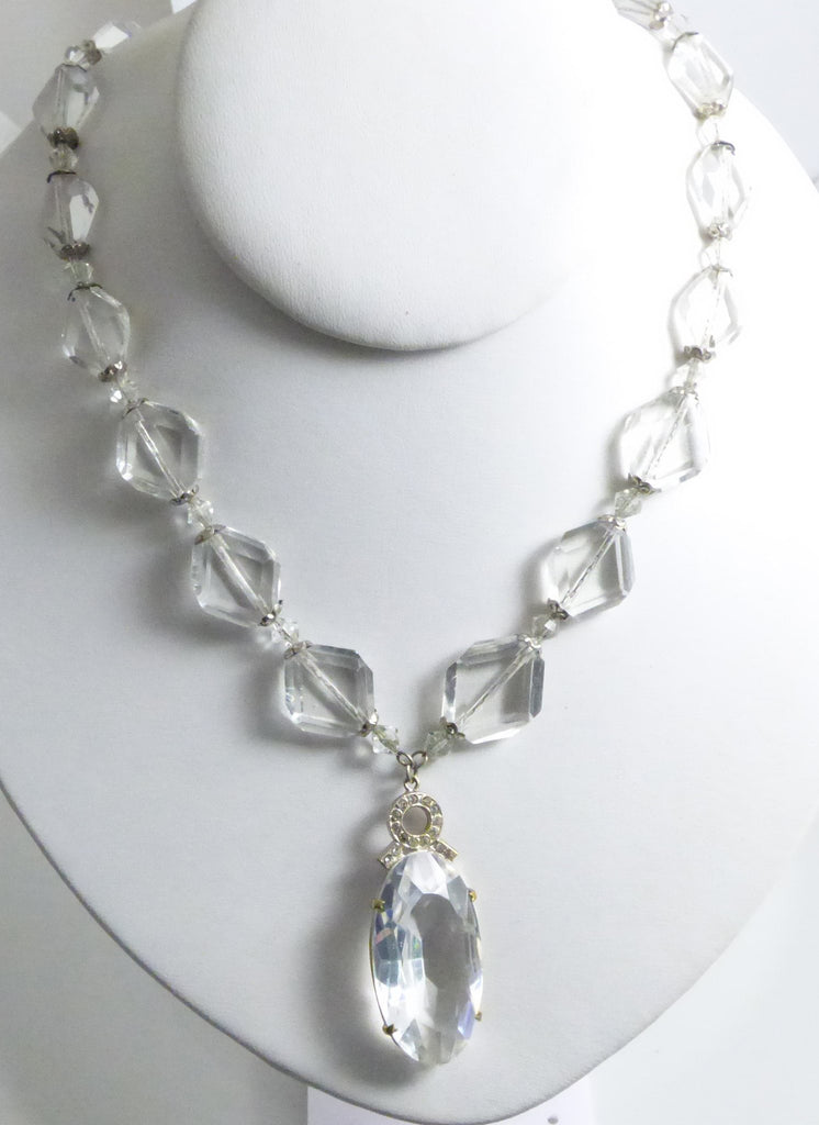 Vintage Art Deco Czech Crystal Glass Silver plated Necklace