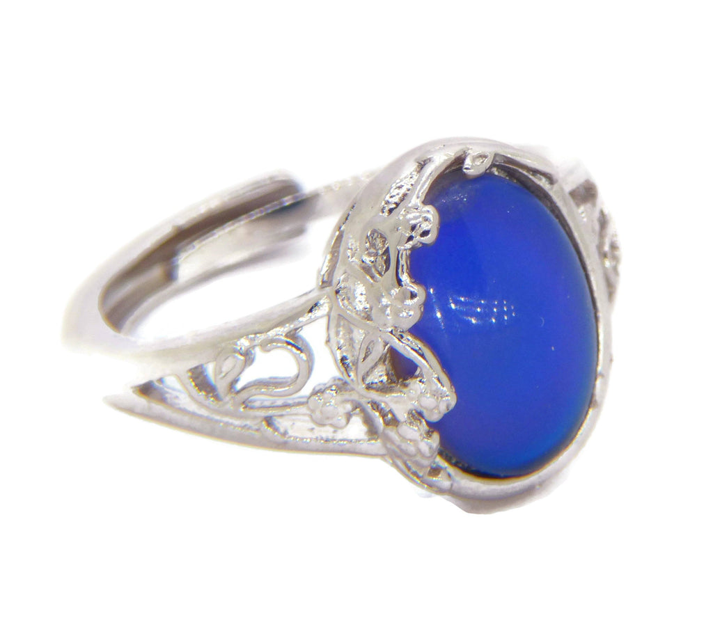 Oval Mood Ring Sterling Silver Filigree Flowers and Vines Setting - Vintage Lane Jewelry