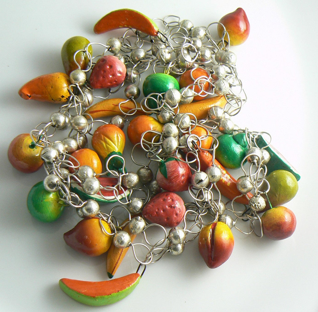 Vintage Long Carmen Miranda Fruit Dangle Charm Necklace - Vintage Lane Jewelry