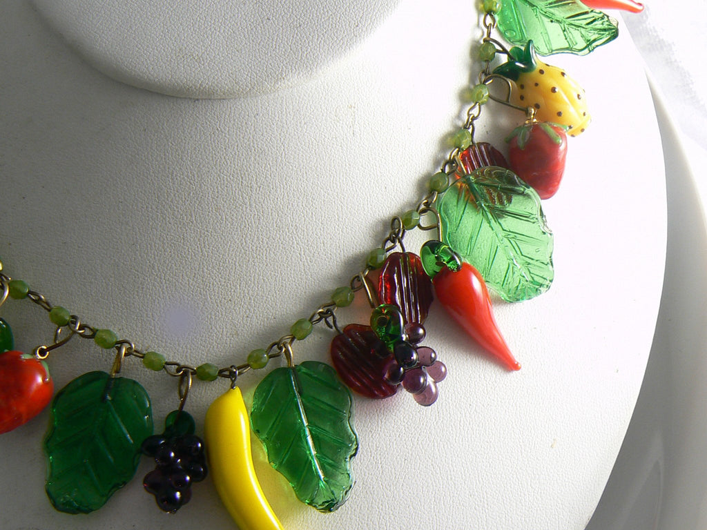 Glass Fruit And Red Peppers Necklace - Vintage Lane Jewelry