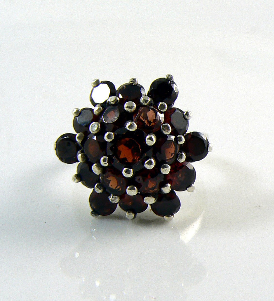 Vintage Sterling Silver Large Garnet Cluster Ring