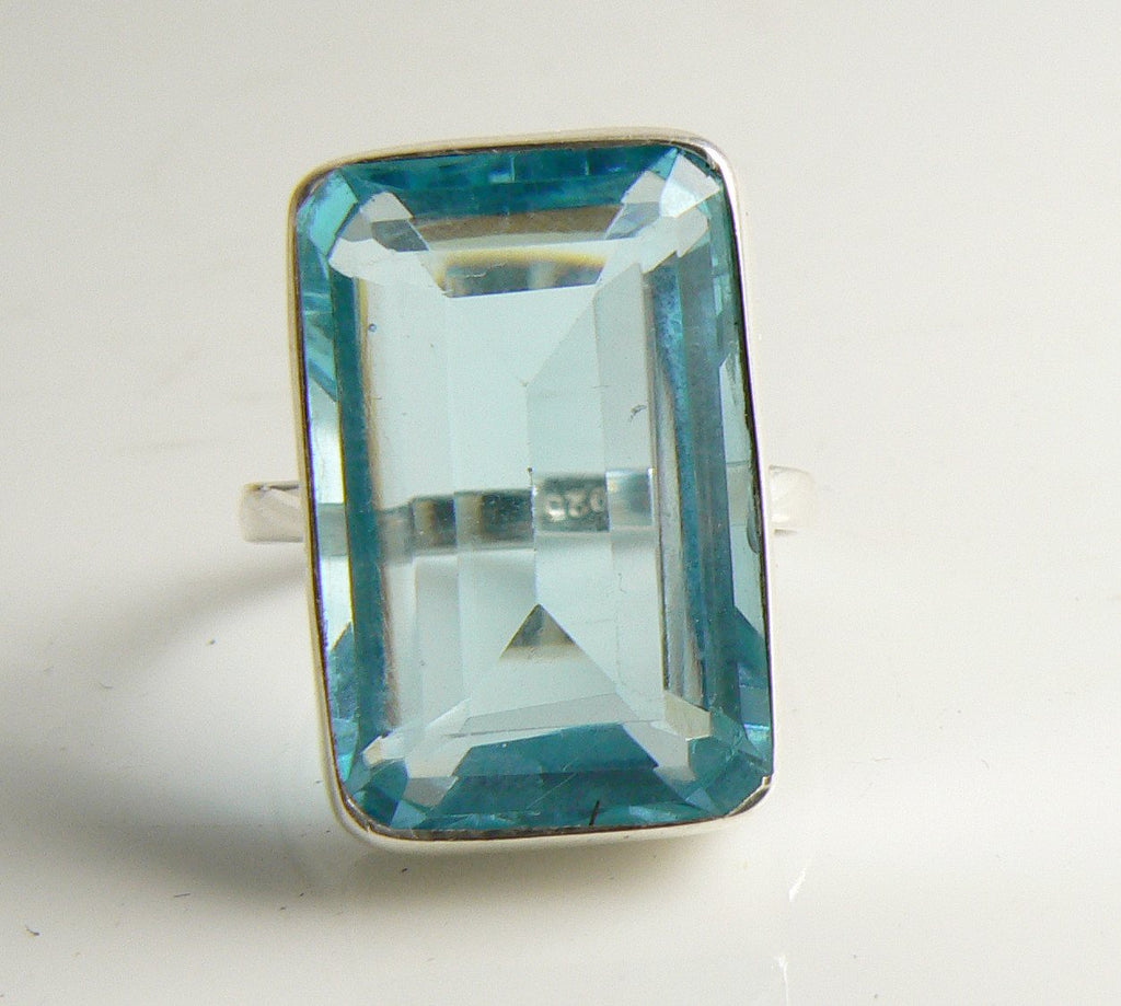 Huge Swiss Blue Topaz 18ct Sterling Silver Ring