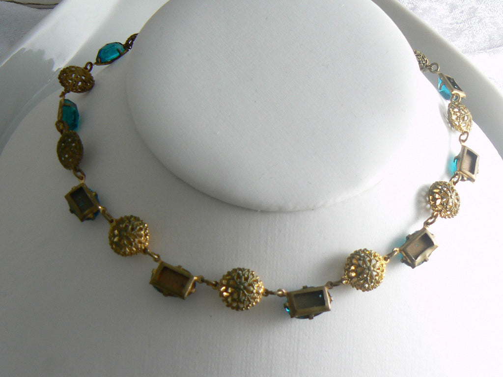 Vintage Art Deco Brass Filigree Choker - Vintage Lane Jewelry
