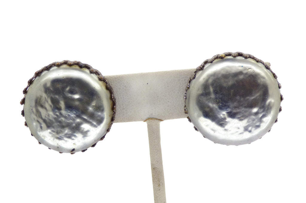 Miriam Haskell Baroque Glass Pearl Clip Earrings