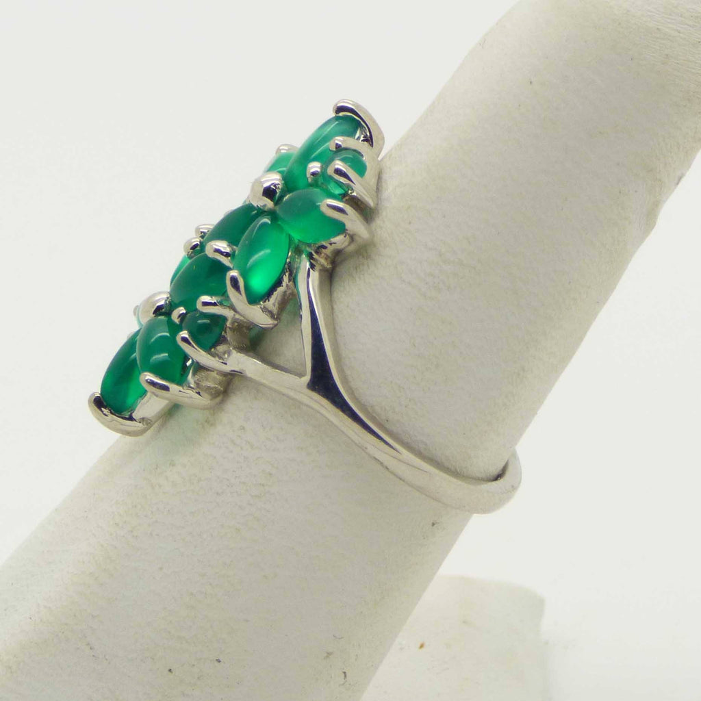 Natural Gemstone Aventurine Double Flower Ring, 14k white gold over sterling silver, Size 7. - Vintage Lane Jewelry