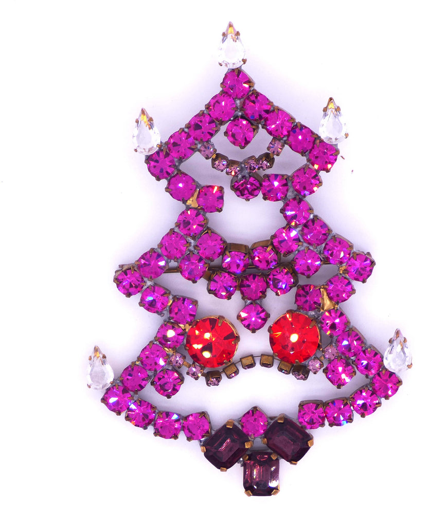 Bijoux MG Czech Hot Pink Christmas Tree Pin