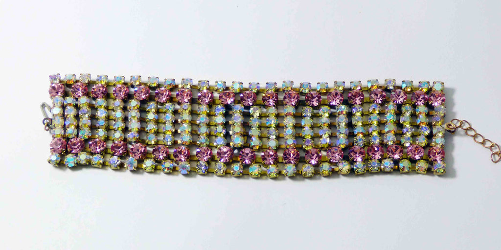 Bijoux MG Pink Czech Glass AB Rhinestone Bracelet - Vintage Lane Jewelry