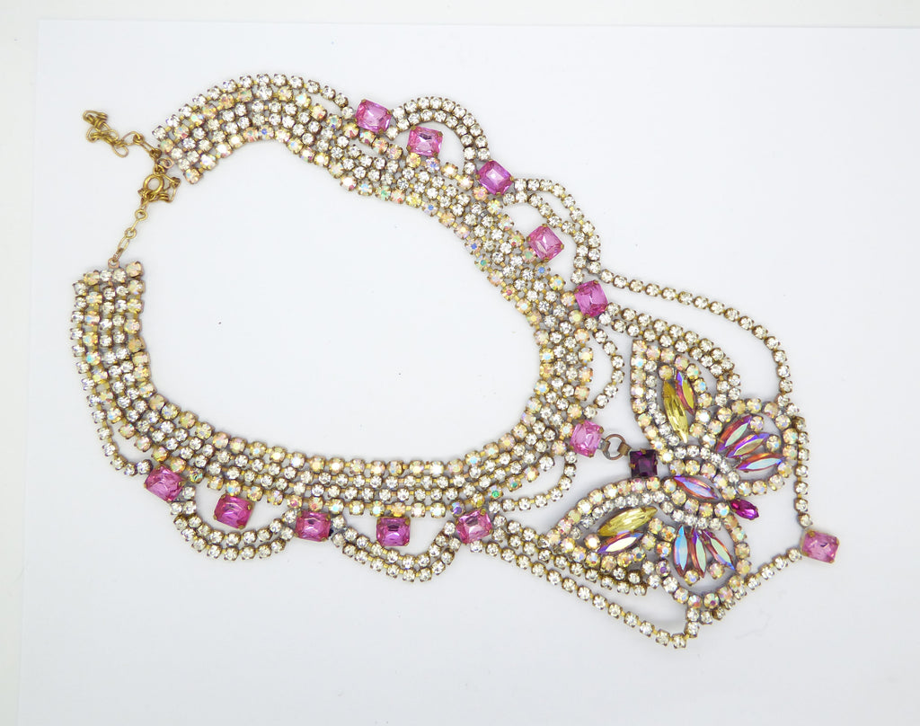 Bijoux MG Pink and AB Rhinestone Butterfly Necklace Earring Set - Vintage Lane Jewelry