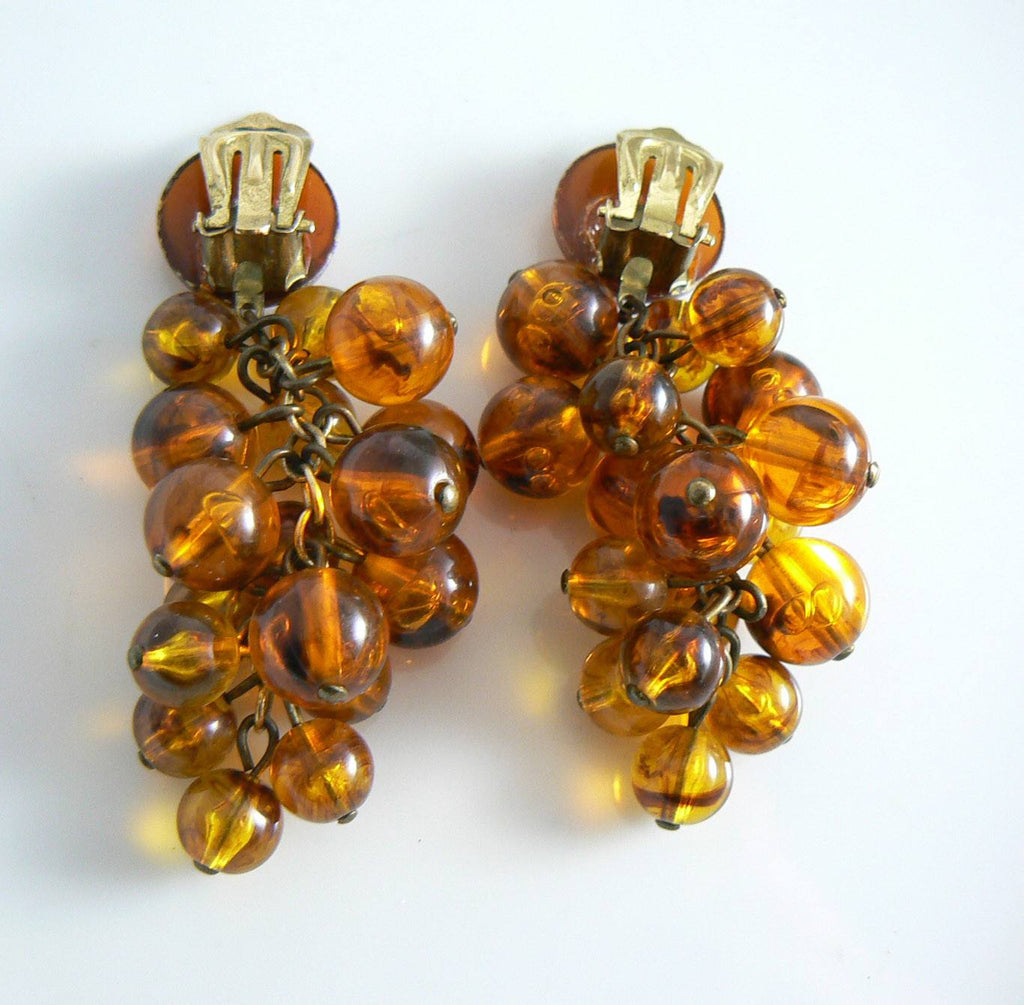 Vintage Brown Lucite Grape Cluster Earrings