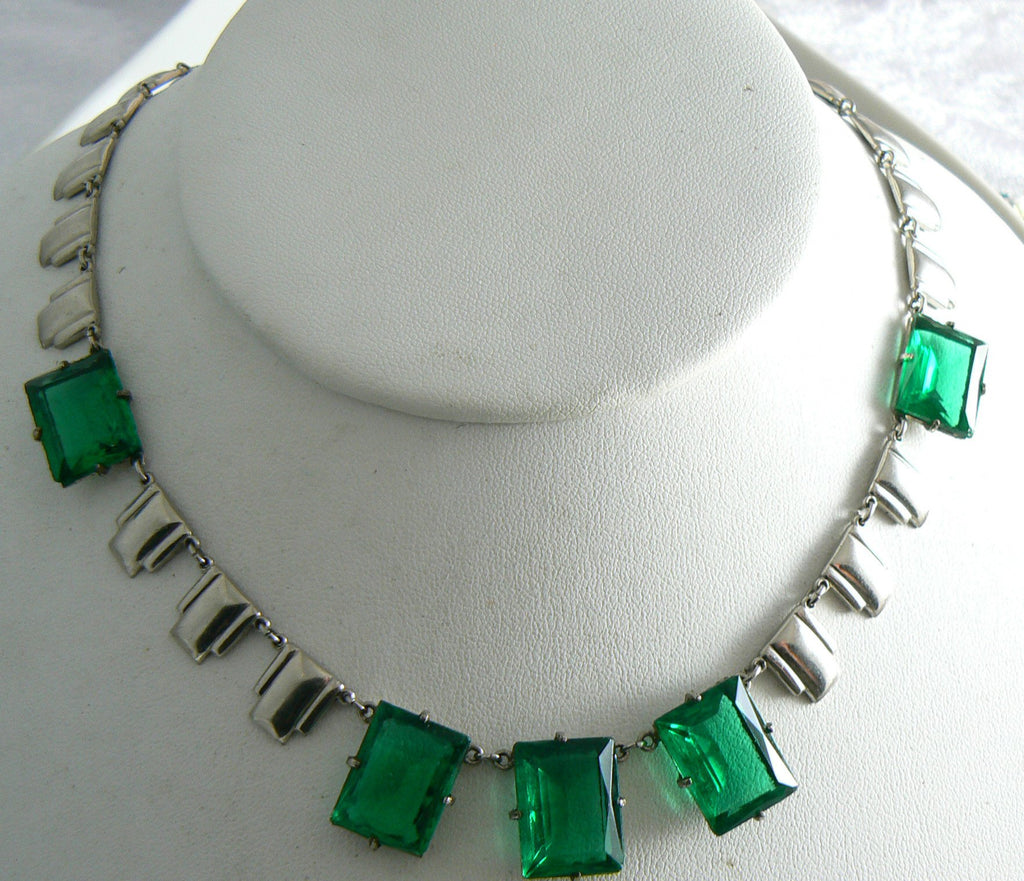 Art Deco Step Glass Bold Emerald Glass Necklace