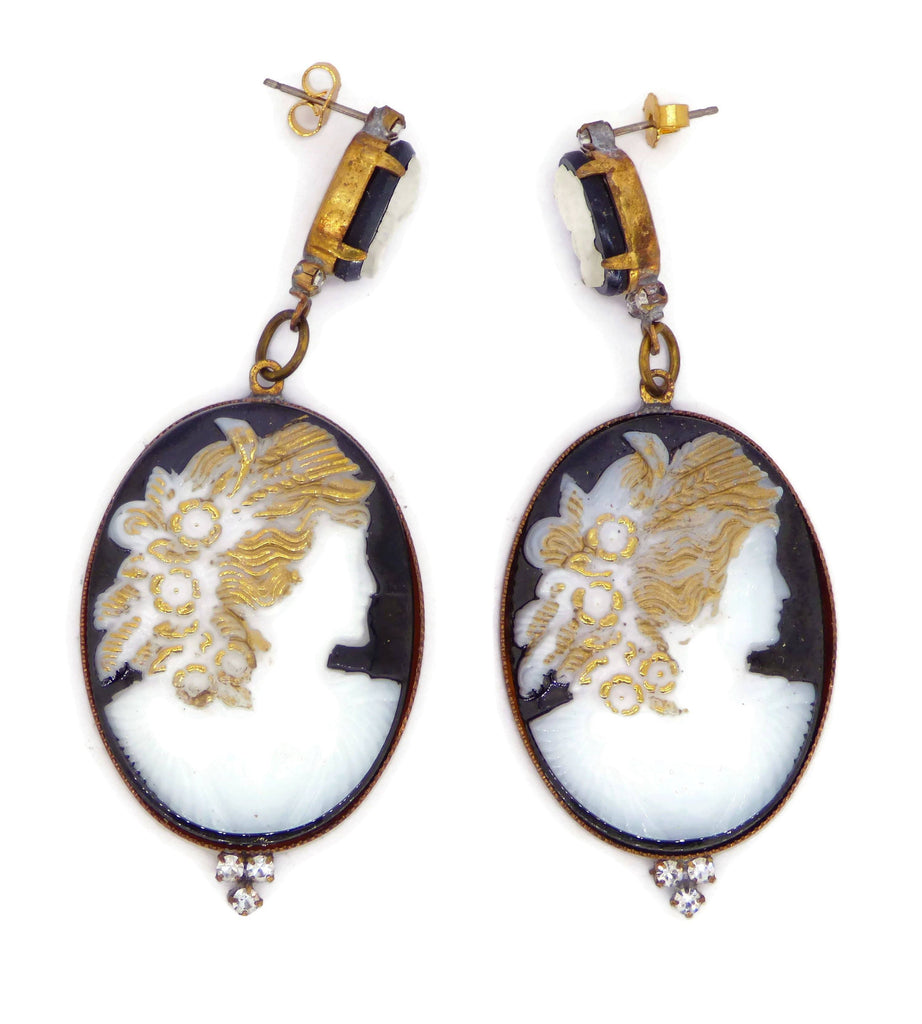 Czech Glass Cameo Pierced Style Earrings