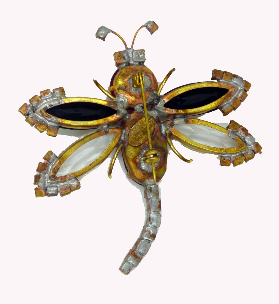 Czech Glass Husar D Dragonfly Pin Brooch - Vintage Lane Jewelry