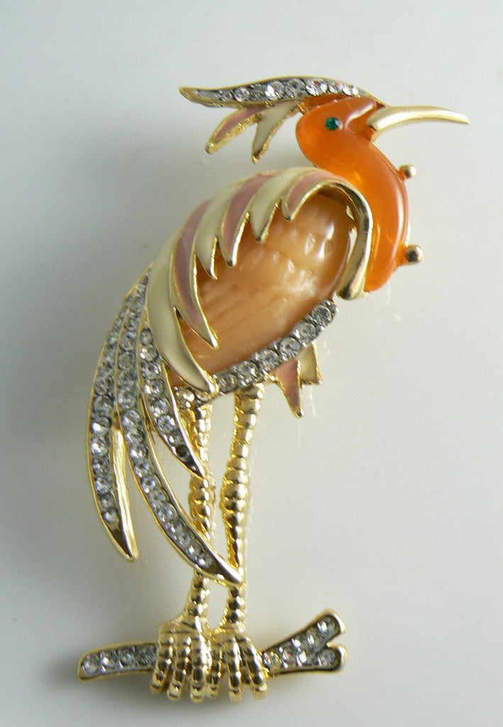 Classic Hattie Carnegie Rhinestone, Lucite And Enamel Heron Brooch
