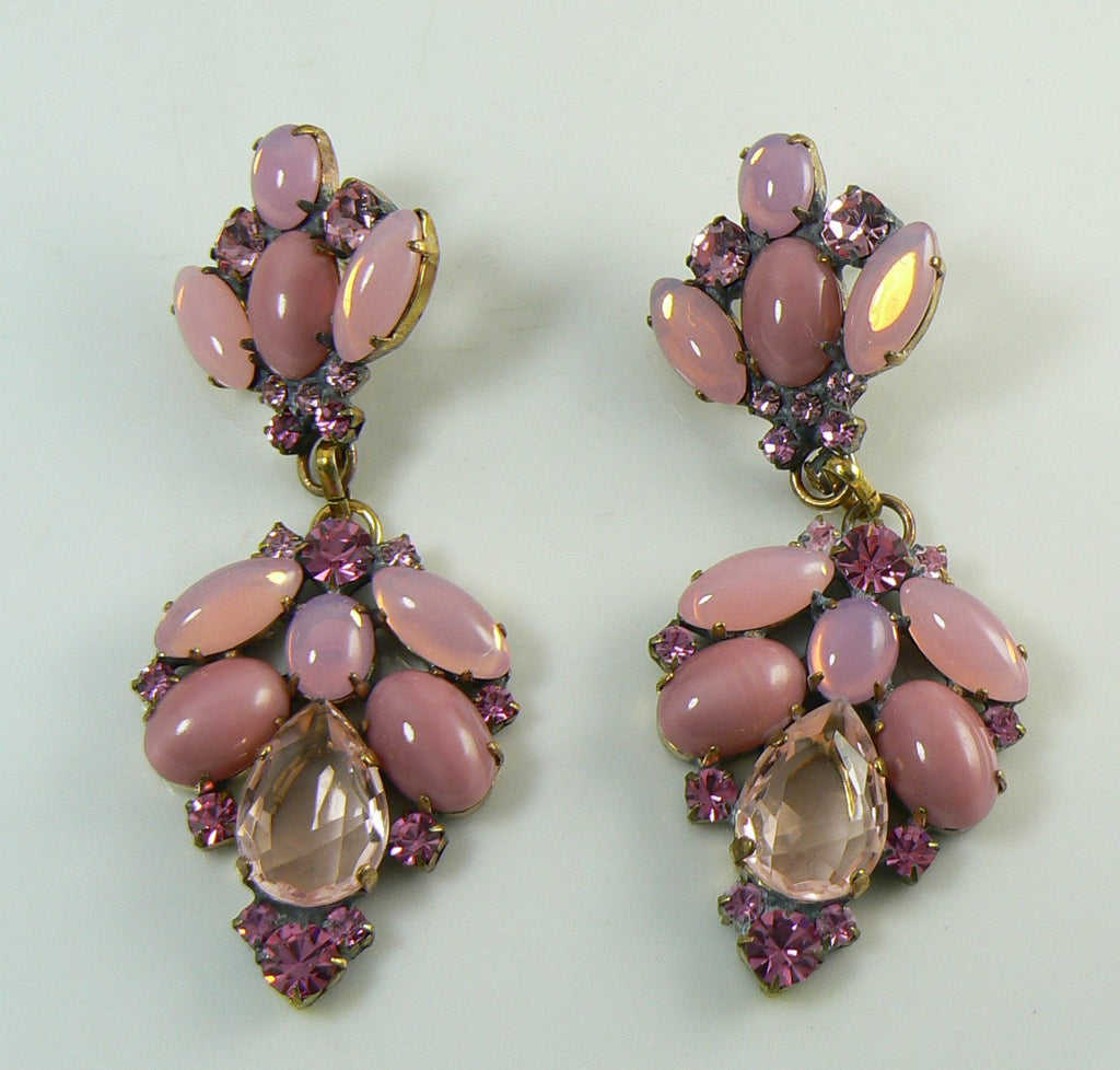 Czech Glass Shades of Pink Dangle Pierced Style Earrings