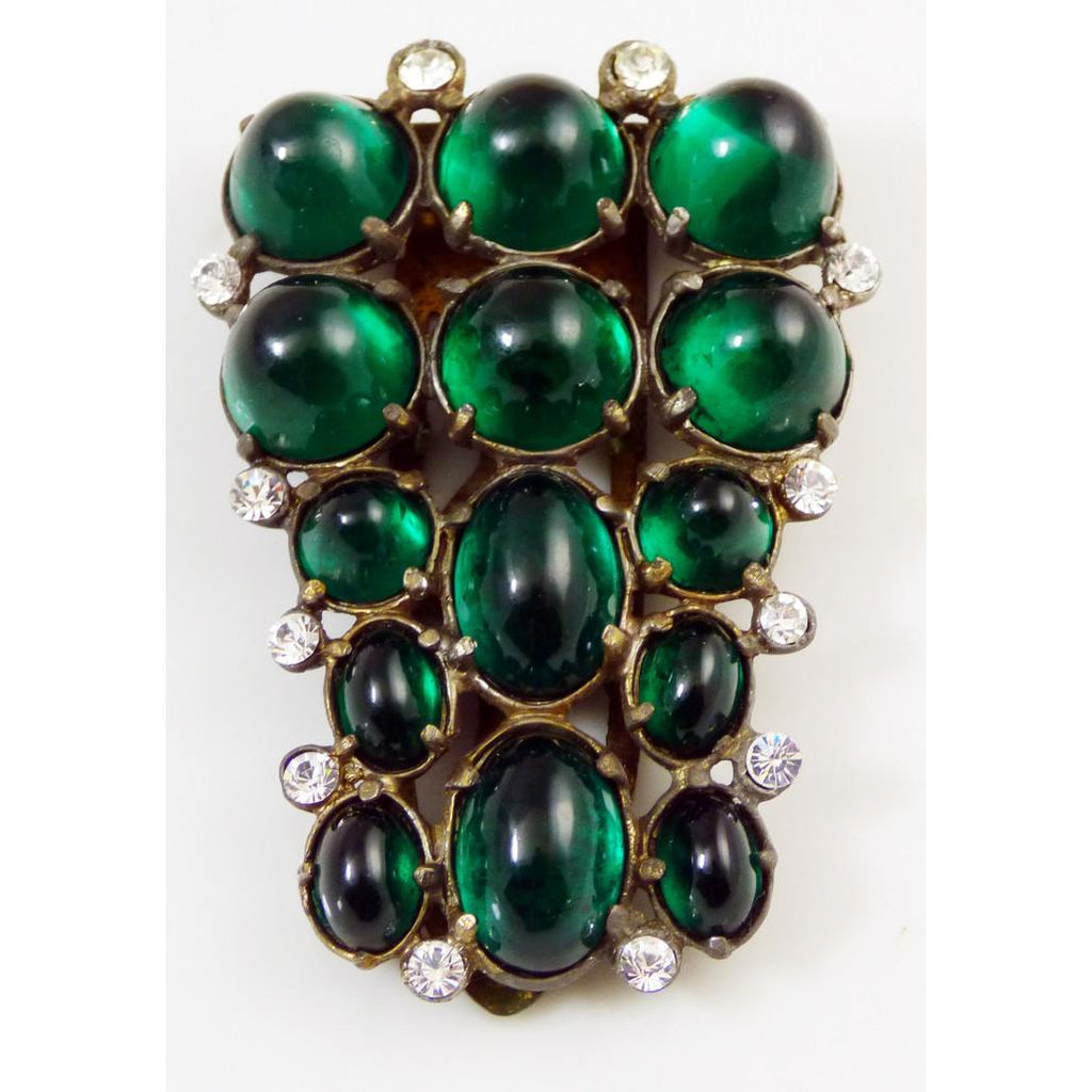 Huge Vintage Art Deco Emerald Diamante Glass Dress Clip