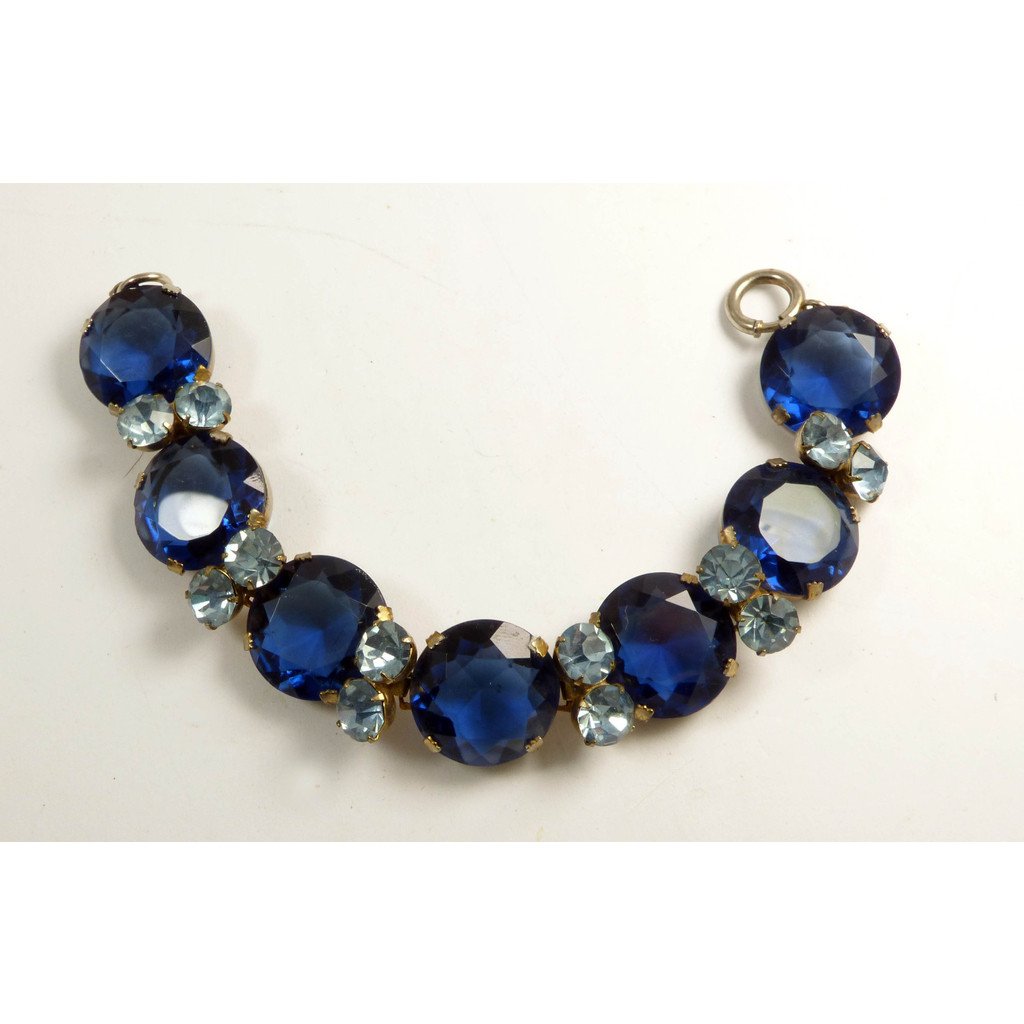 Vintage Dark Blue Headlight Light Blue Rhinestone Bracelet