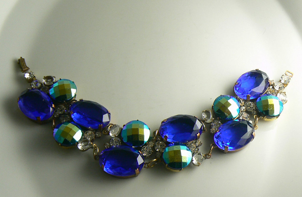 Cobalt Blue Czech Glass Faceted AB Bracelet