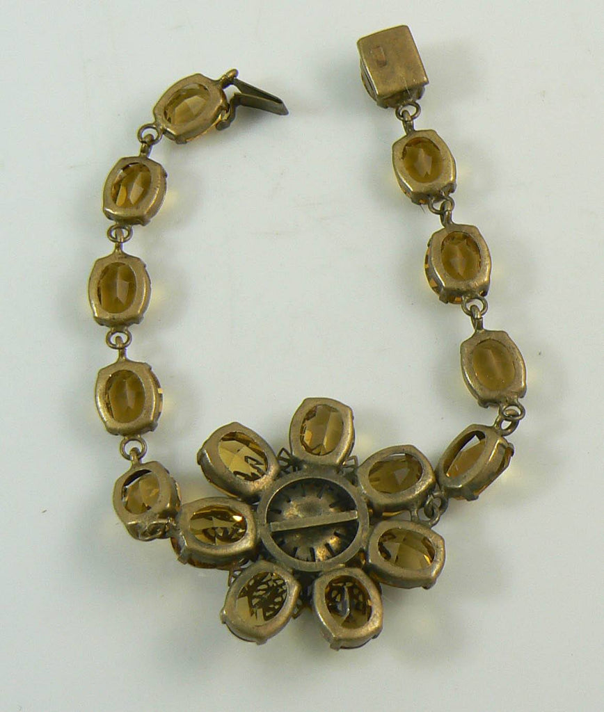 Early Signed CZECHOSLOVAKIA Citrine Glass Rhinestone Bracelet - Vintage Lane Jewelry