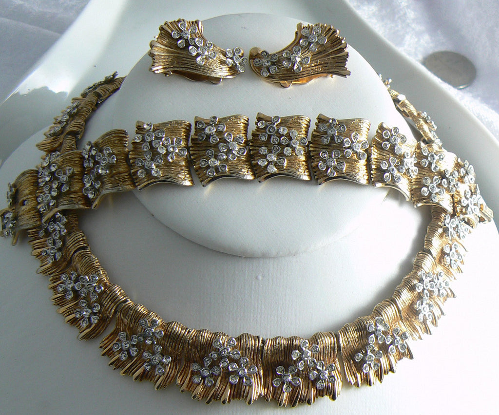 Rare Hobe Cleopatra Rhinestone Flowers Parure